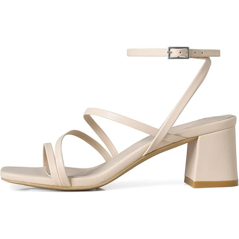Shoe'N Tale Womens Size 5 Tan Nude 2.5" Heel Open Toe Ankle Strap Sandal Shoes