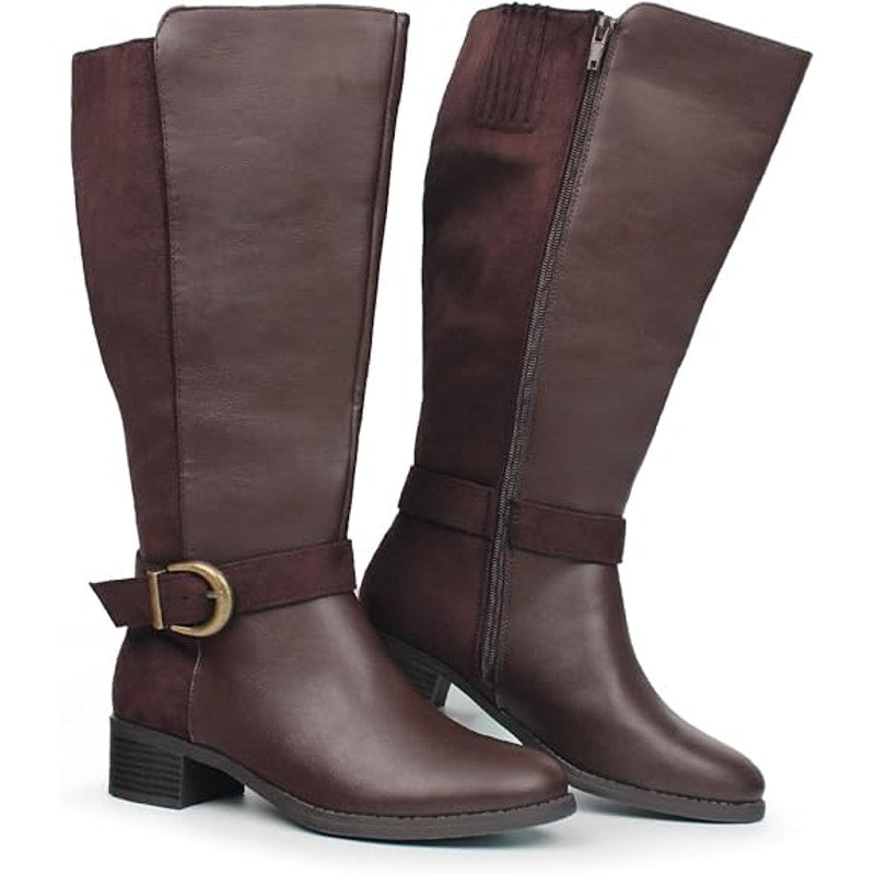 Hawkwell Womens 6.5 Brown Faux Suede 2" Heel Extra Wide Calf Side Zipper Boots