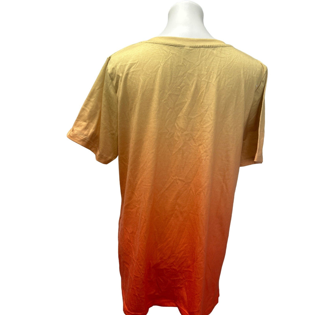 Womens 1X 2X Flowy Floral Orange Blue Ombre Short Sleeve Tee Shirts Blouses