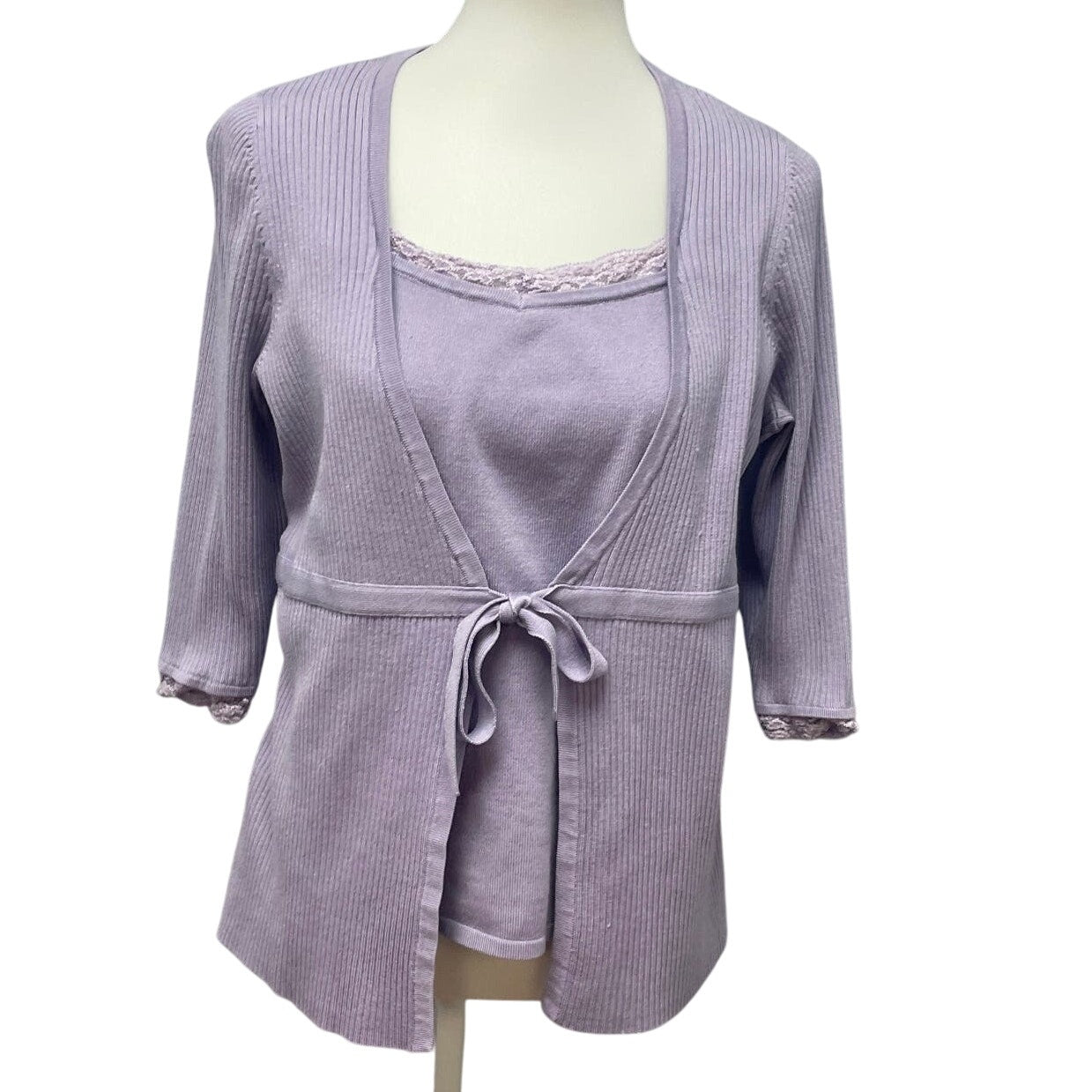 Studio 1940 Womens 14/16 Layered Look Acrylic Long Sleeve Lace Trimmed Sweater