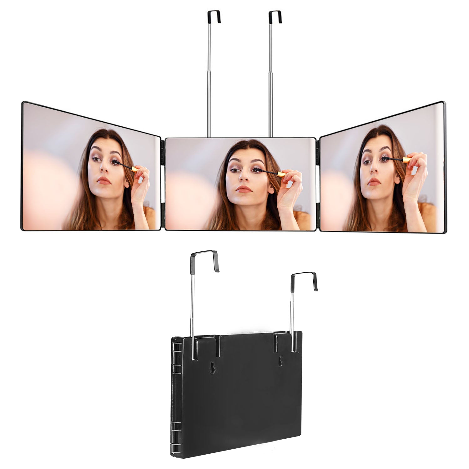 3 Way Mirror with Telescopic Hanger Tri-fold Mirror Personal Makeup Mirror for Self Shaving Hair Cutting Dyeing Curling Braiding