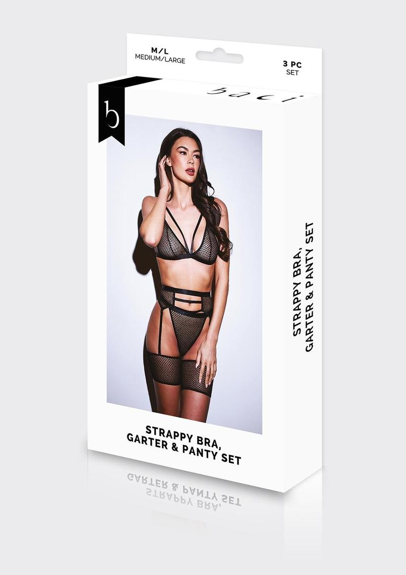 3pc Lace and Mesh Bra Garter Panty