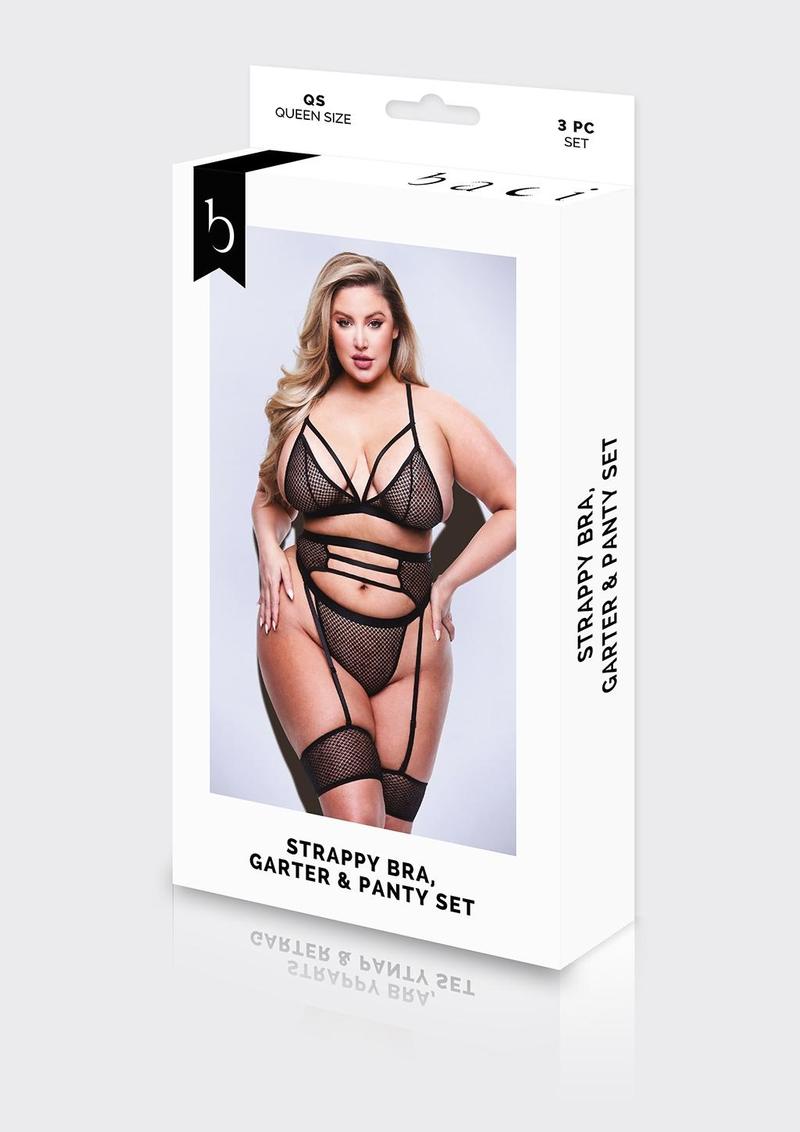 3 Pc Strappy Bra, Garter and Panty
