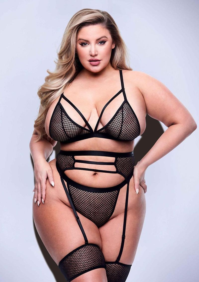 3 Pc Strappy Bra, Garter and Panty