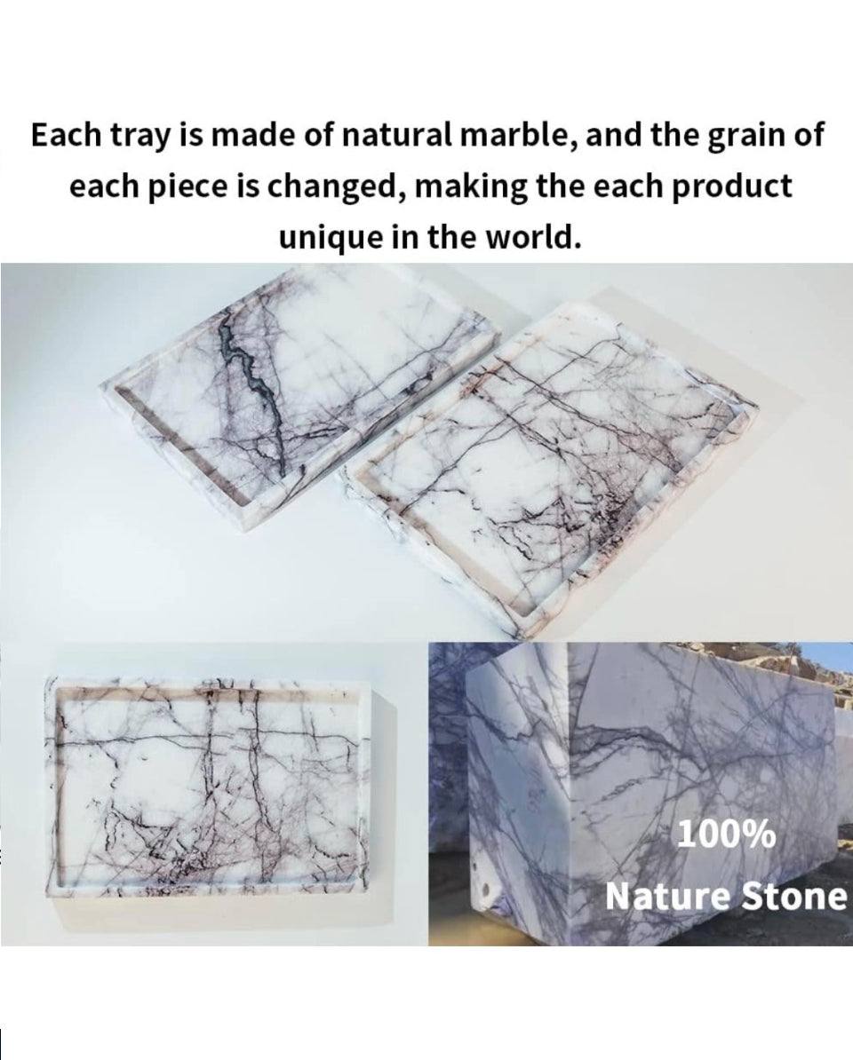Open box DUANYAN Real Luxurious Vanity Tray Natural Genuine Marble Storage Tray for Home Decor Stone Tray for Bathroom/Kitchen/Vanity/Dresser Non-Res