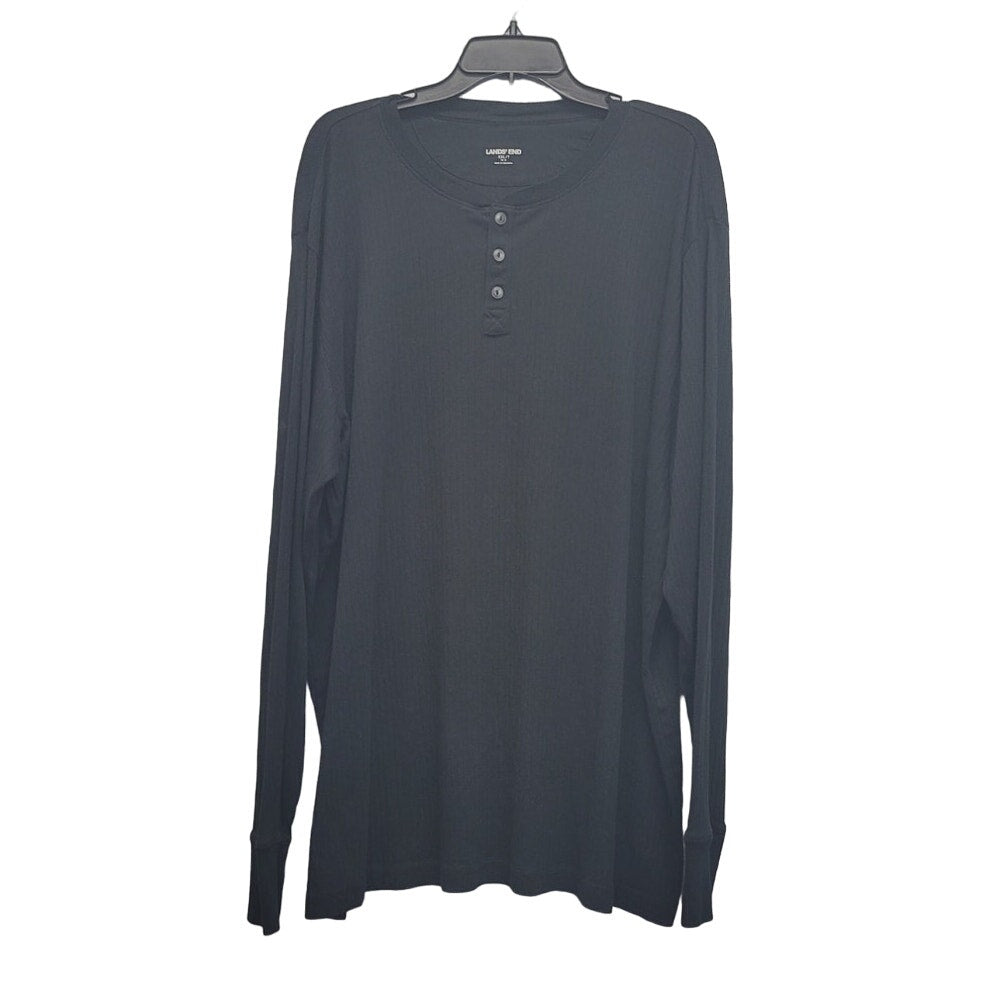 Lands End Mens XXLT 100% Cotton Long Sleeve Textured Stripe Henley Shirt