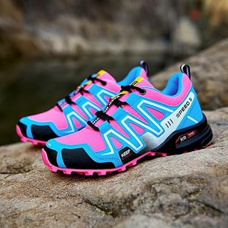 Hoverkickes Womens Size 7.5 Pink Blue Lace Up Breathable Hiking Walking Shoes