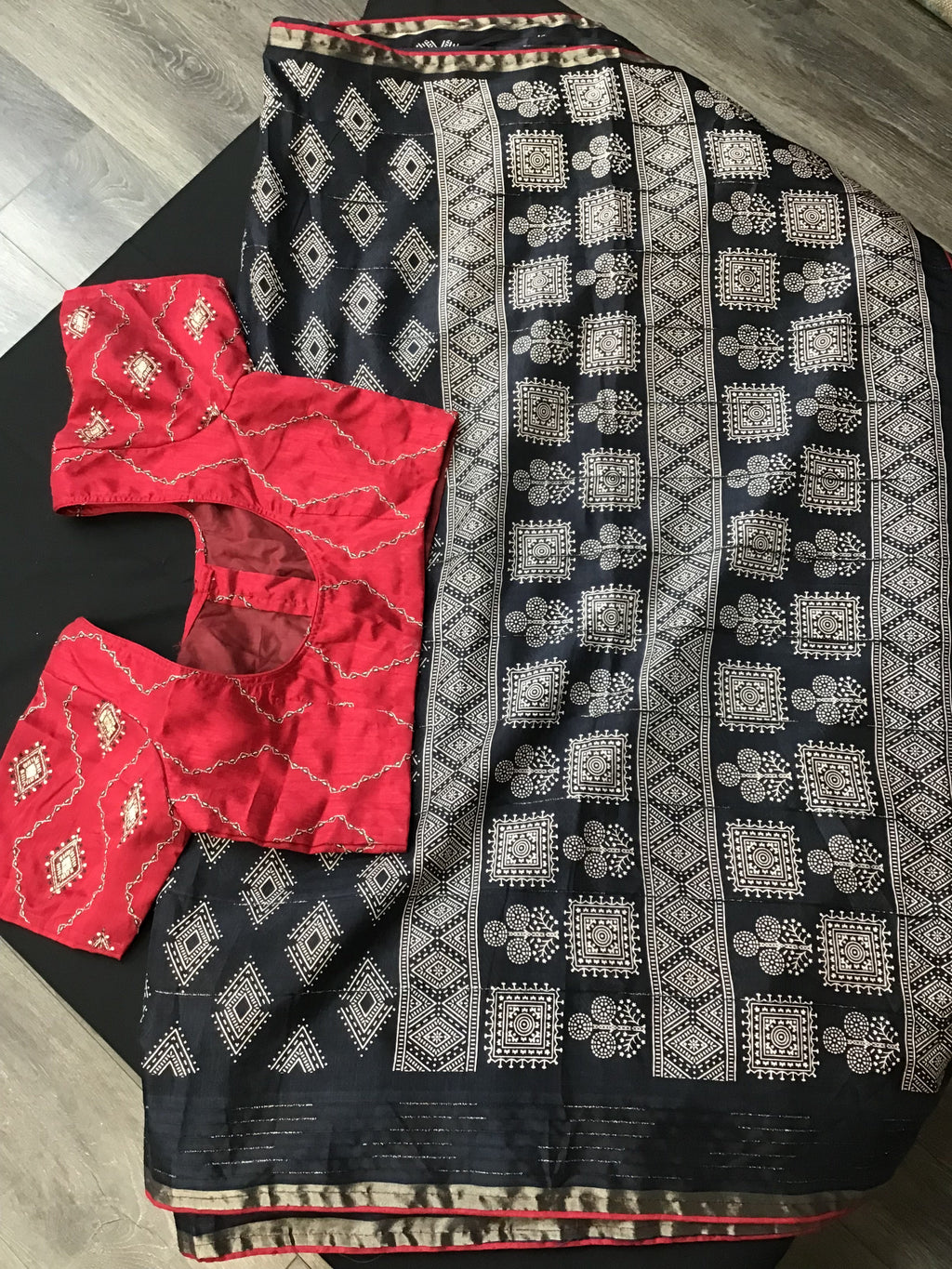 Black saree with red blouse