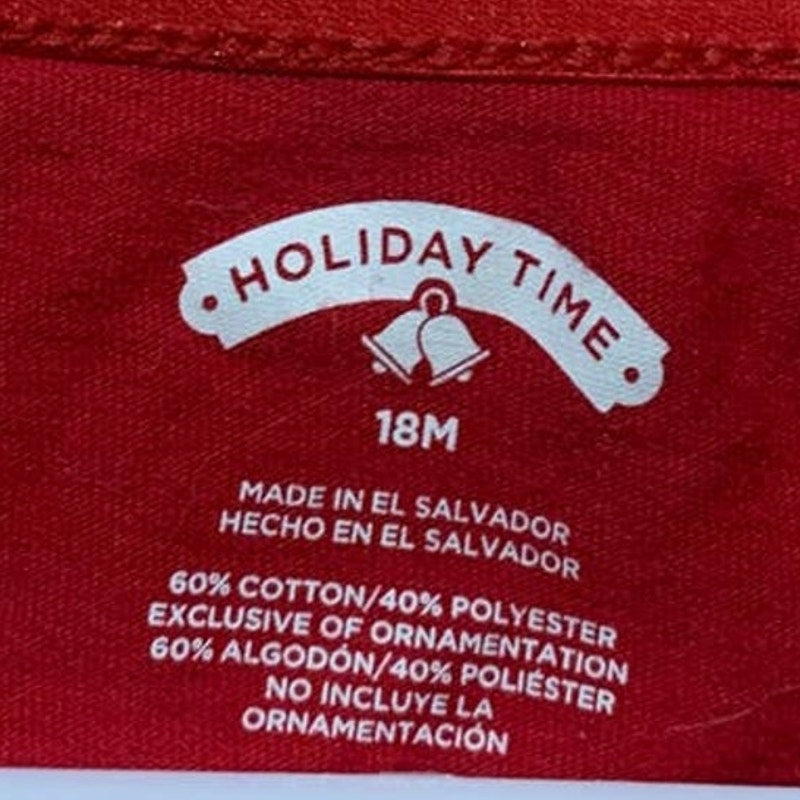 Holiday Time 18M Girls Christmas Shine Bright Glitter Reindeer w Plaid Bow Tee