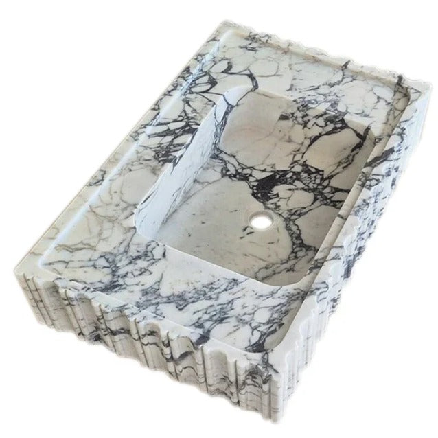 Marble Sink – Calacatta Viola Wall-Mount Bathroom Vanity Sink | Fluted U-Shape Stone Basin