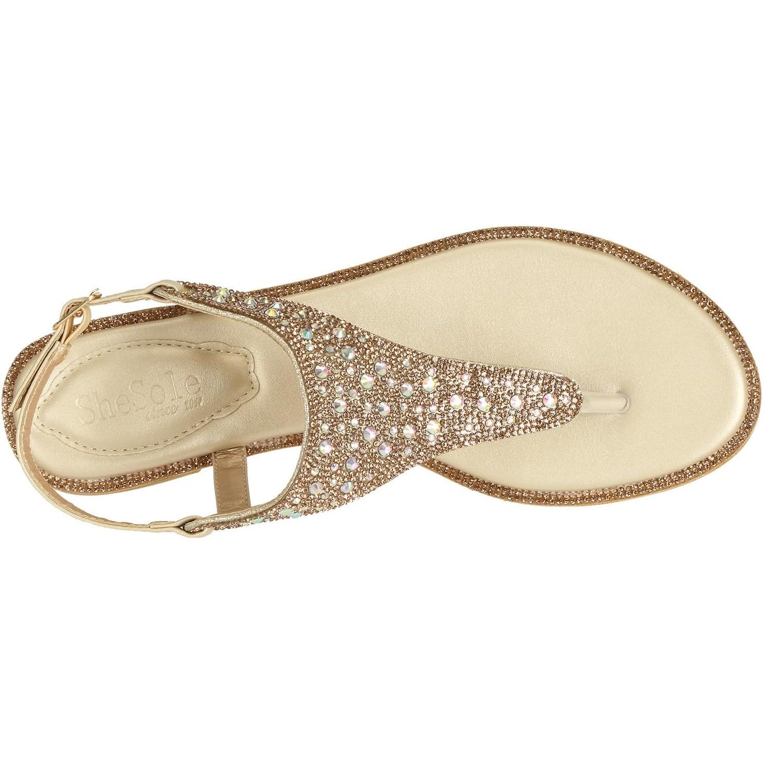 SheSole Womens Size 10 Gold Rhinestone Sandals Ankle Strap Open Round Toe Shoes