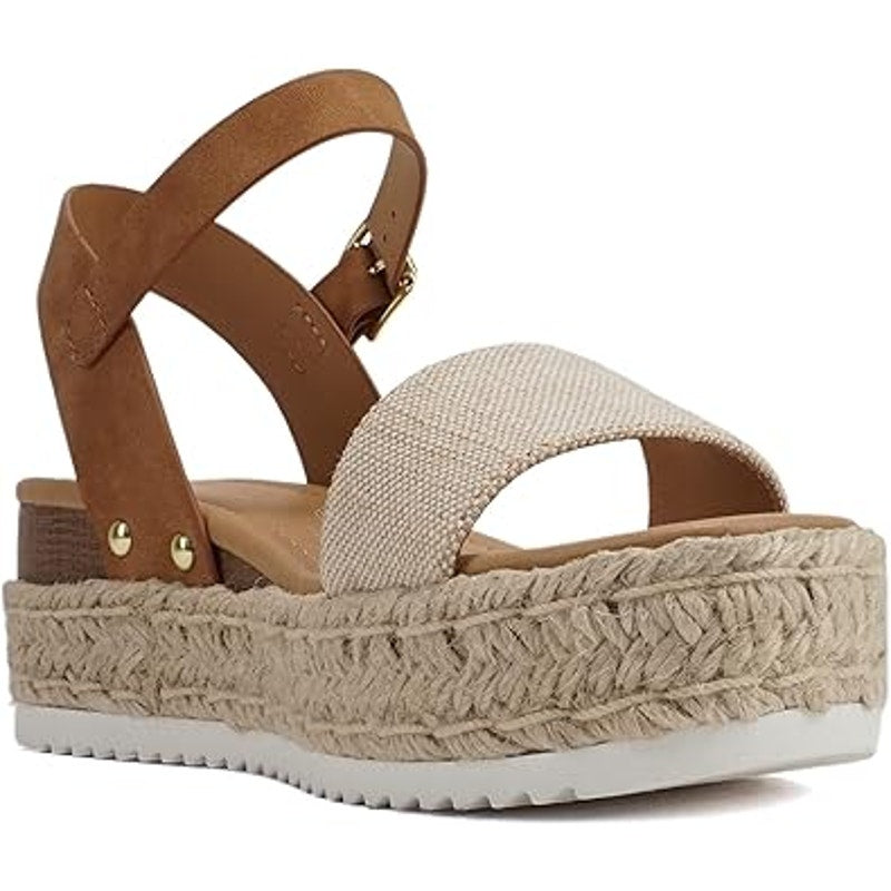 Soda Womens Size 6.5 Open Toe Ankle Strap 2.5" Platform Espadrille Sandal Shoes