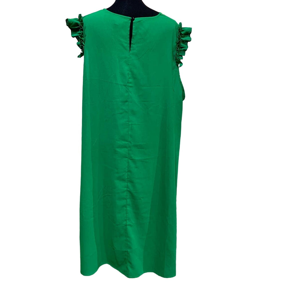 Shein Curve 4XL Ruffled Sleeveless Long 100% Kelly Green Polyester Sheath Dress