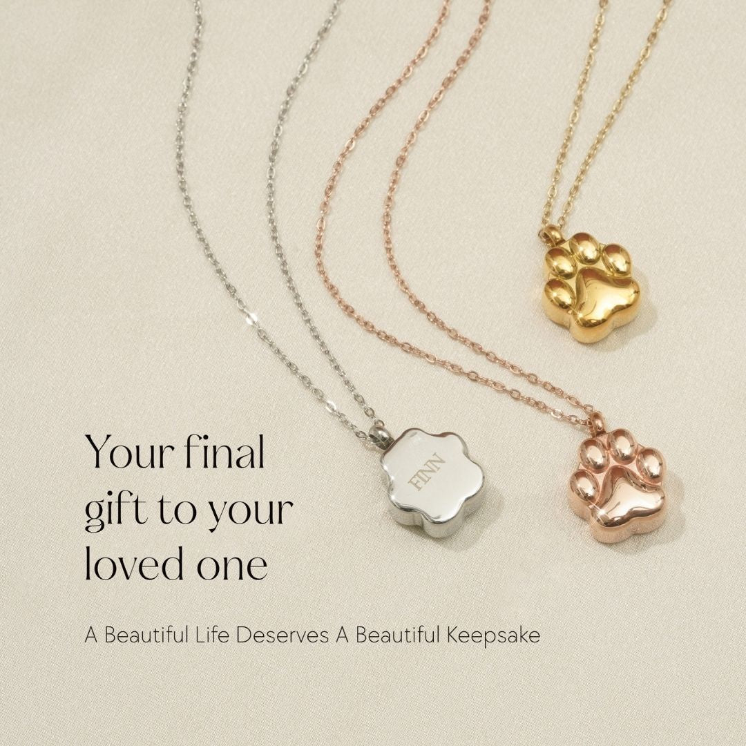 Paw Print - Cremation Necklace for Dog & Pet Ashes - Gold