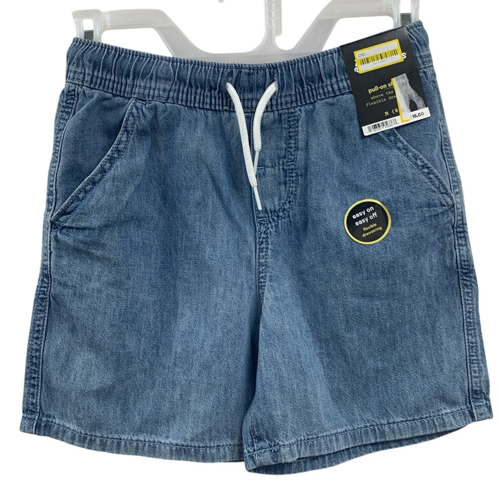 2 New Cat & Jack Kids Medium (8) 100% Cotton Denim Jean Pull On Elastic Shorts