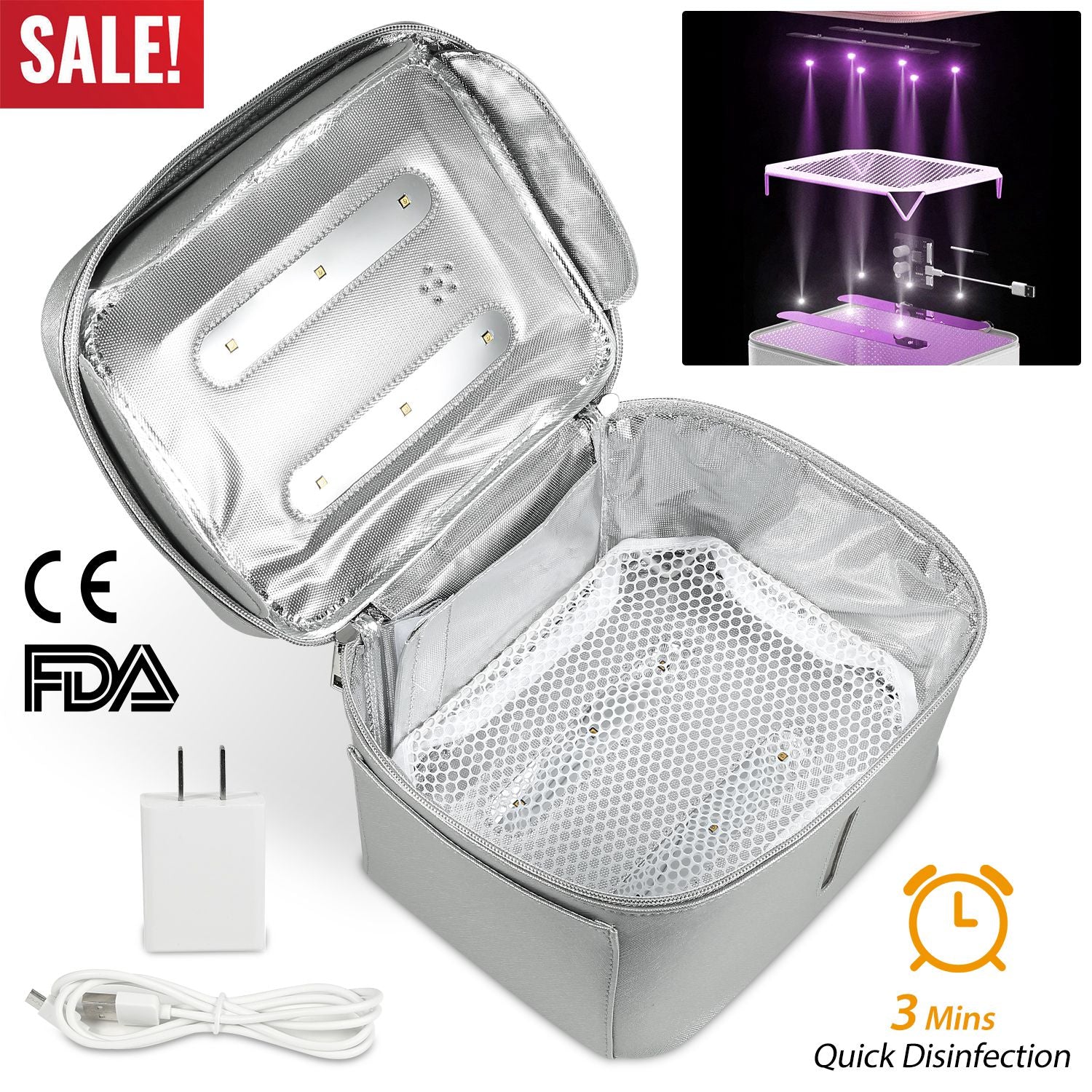 iMounTEK UV Disinfection Bag, Portable LED UV Sanitizer Box USB-Powered Travel UV Cleaner Bag for Baby Bottles Toys Underwear Toothbrush Beauty Tools