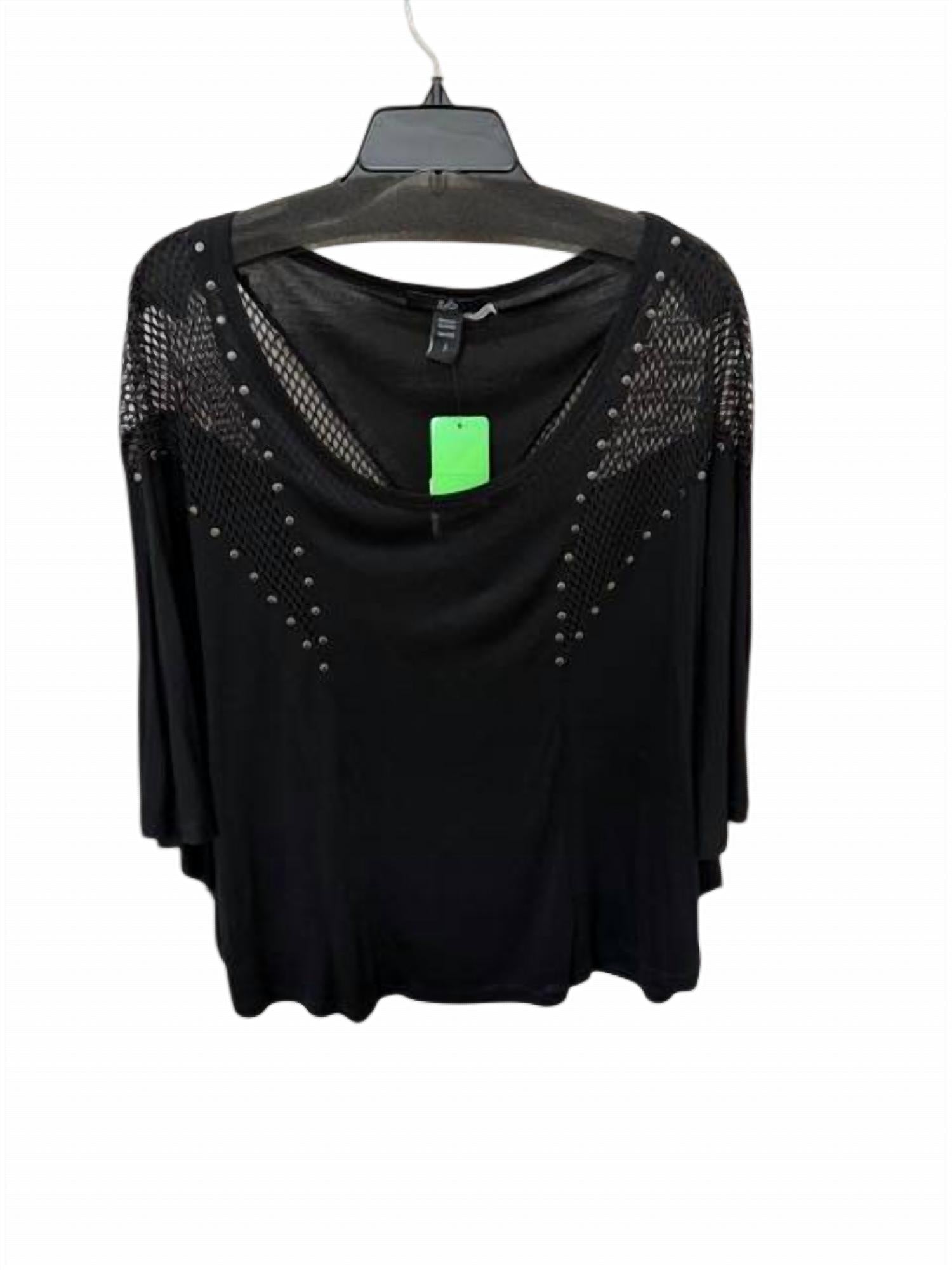 Women Oversized Flutter Sleeve Fishnet Studded Blouse