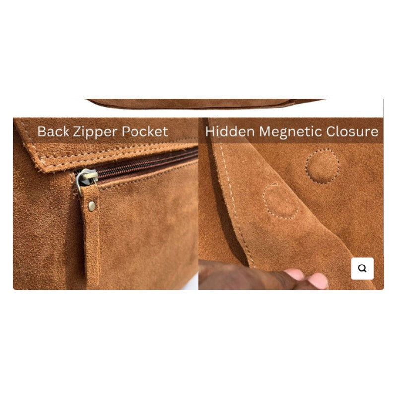 New Rustic Town Multi Pocket Suede Leather Shoulder Purse Crossbody Saddle Bag