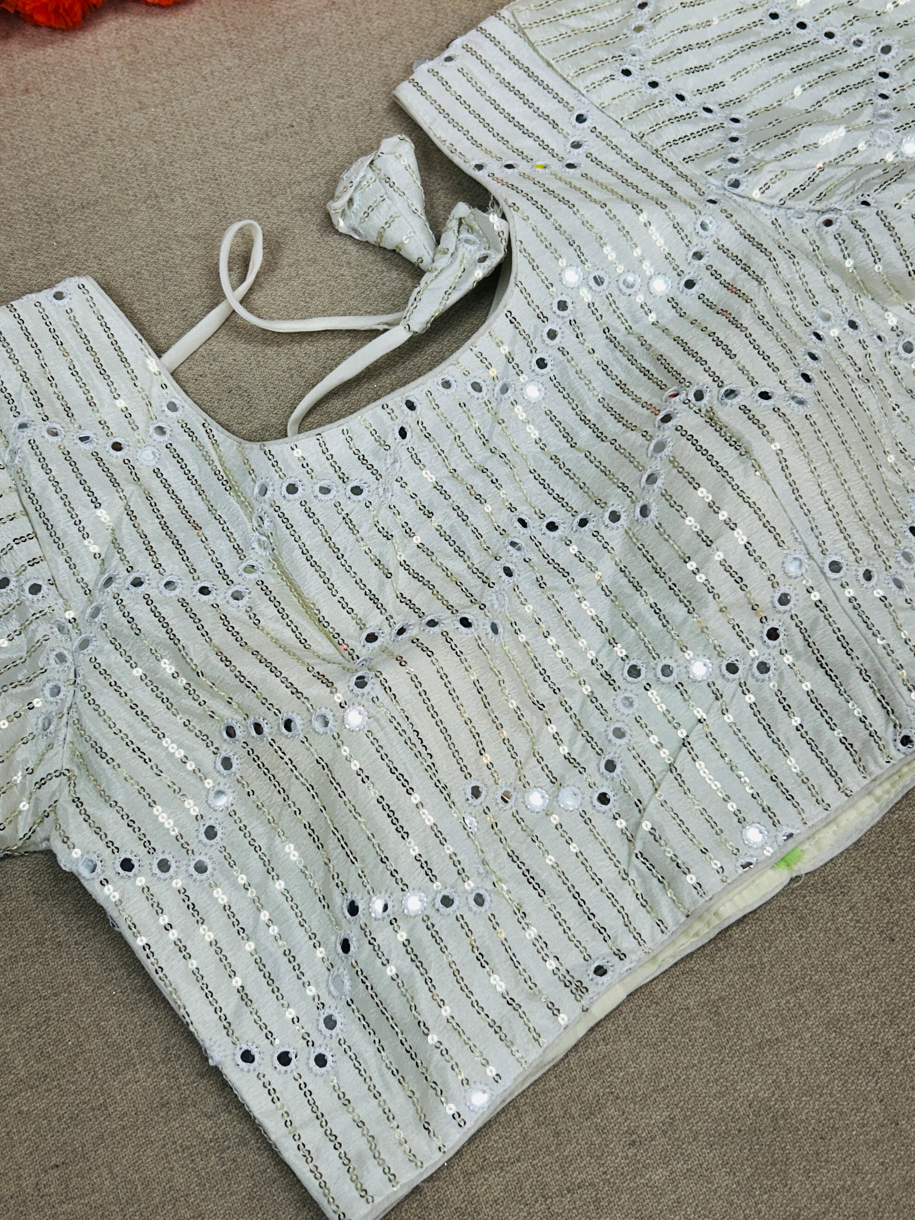 Silk blouse with mirror and sequin work
