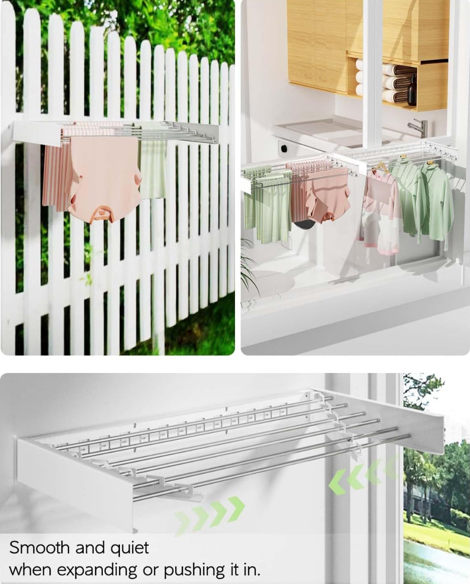Vikaqi Wall Mounted Clothes Drying Rack 40 inches, Foldable Wall Mount Laundry Drying Rack Folding Indoor, Drying Rack Clothing Collapsible, Towel Dry