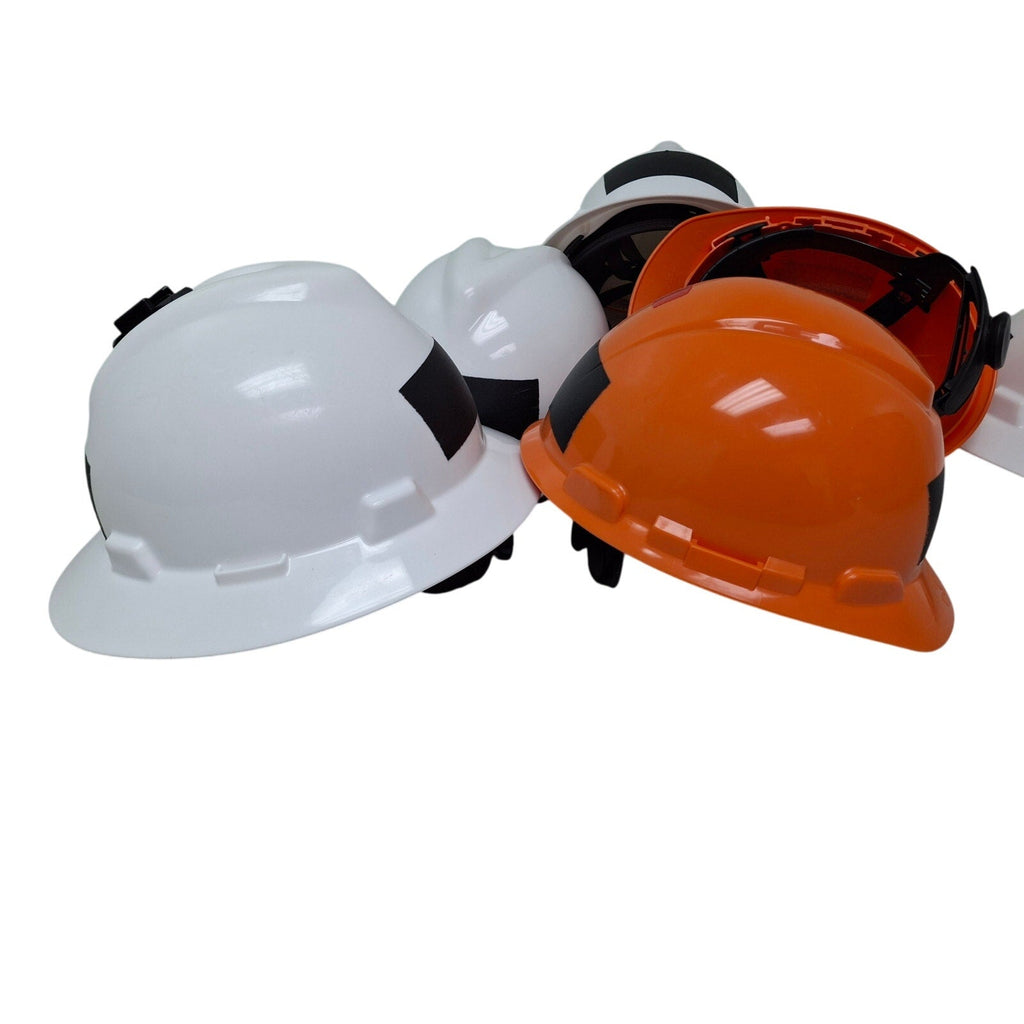 Lot of 6 Construction Workers Hard Hats Safety Helmets w Large Reflective Vest