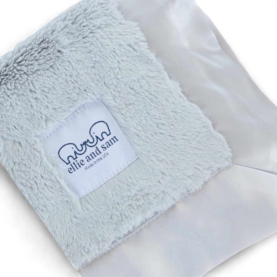 Luxury Baby Lovey Security Blanket with Satin Trim - Silver