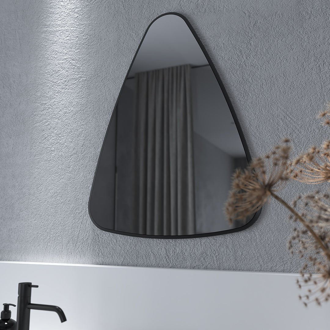 Modern Irregular Wall Mirror – Organic Triangle Mirror with Black Frame