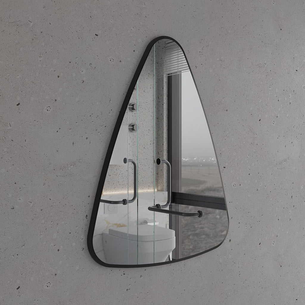 Modern Irregular Wall Mirror – Organic Triangle Mirror with Black Frame