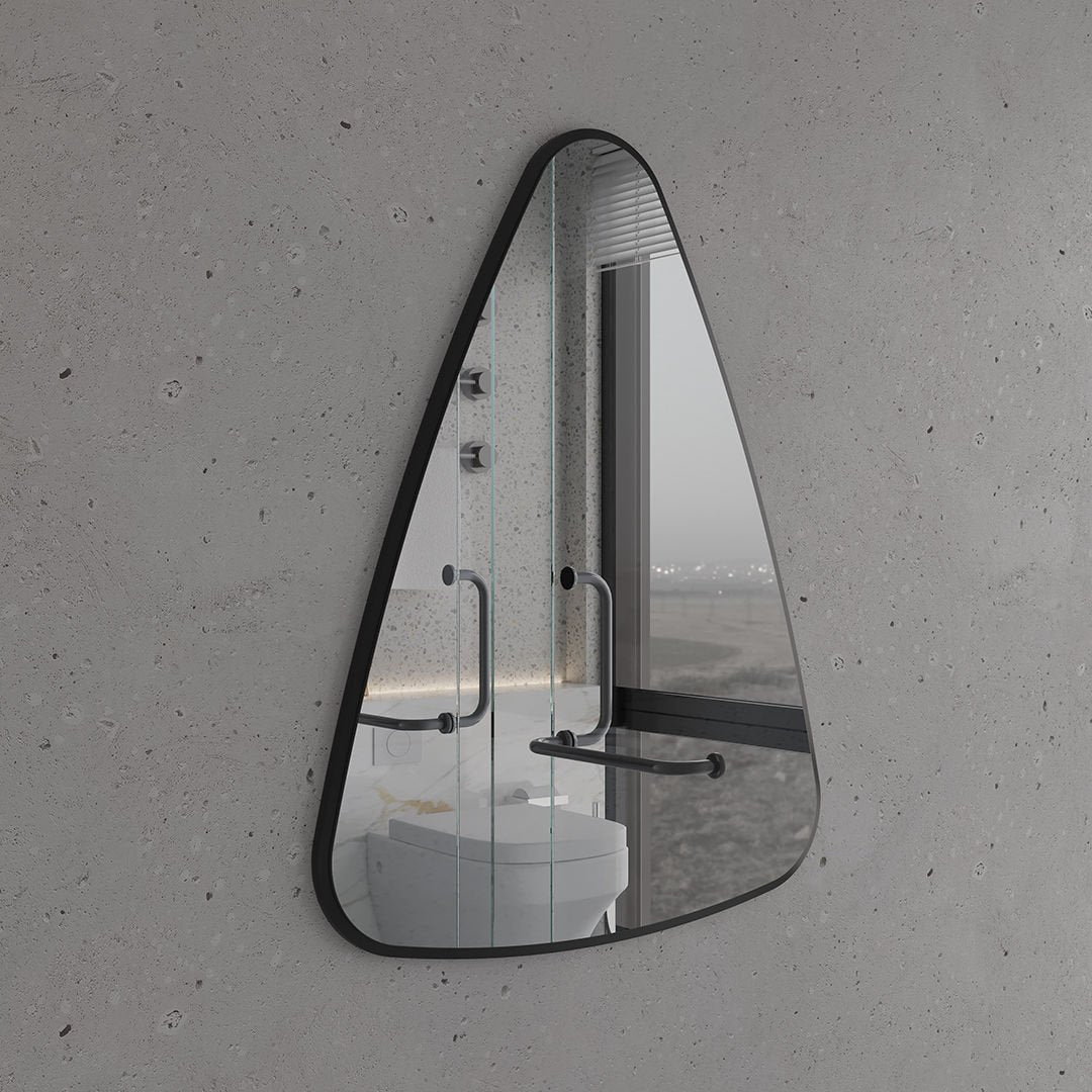 Modern Irregular Wall Mirror – Organic Triangle Mirror with Black Frame