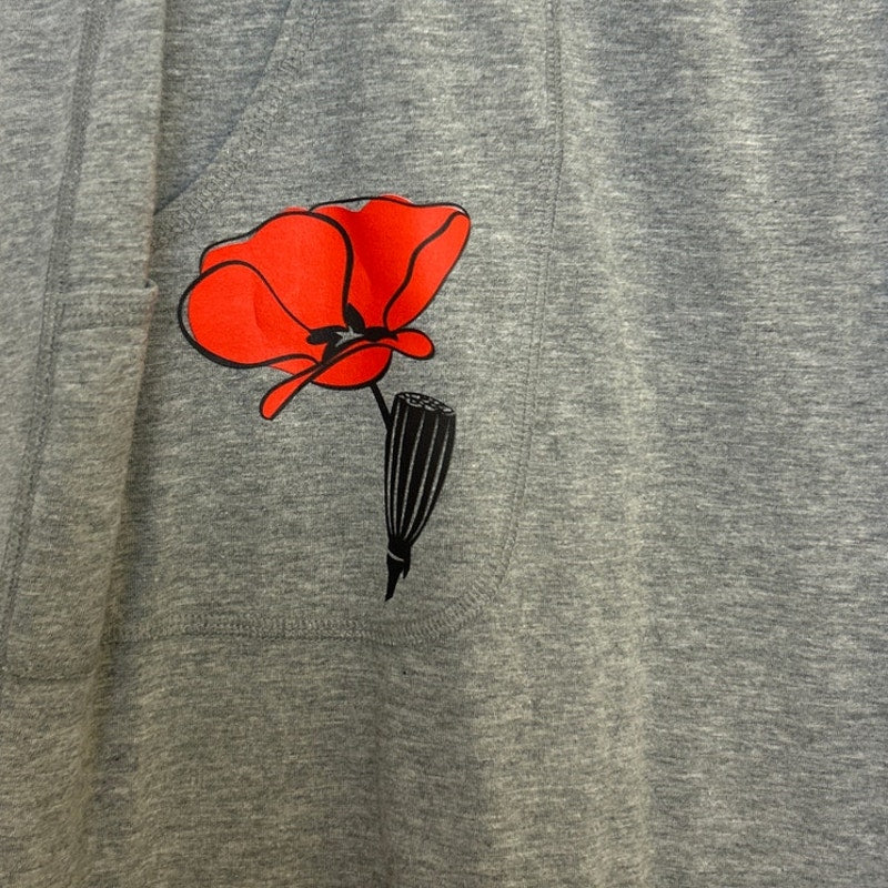 Upcycled Hand Printed Womens XXL Red Poppy Flower Athletic Gray Capri Leggings