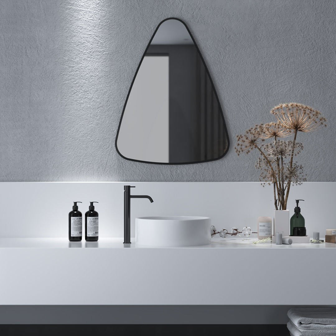 Modern Irregular Wall Mirror – Organic Triangle Mirror with Black Frame