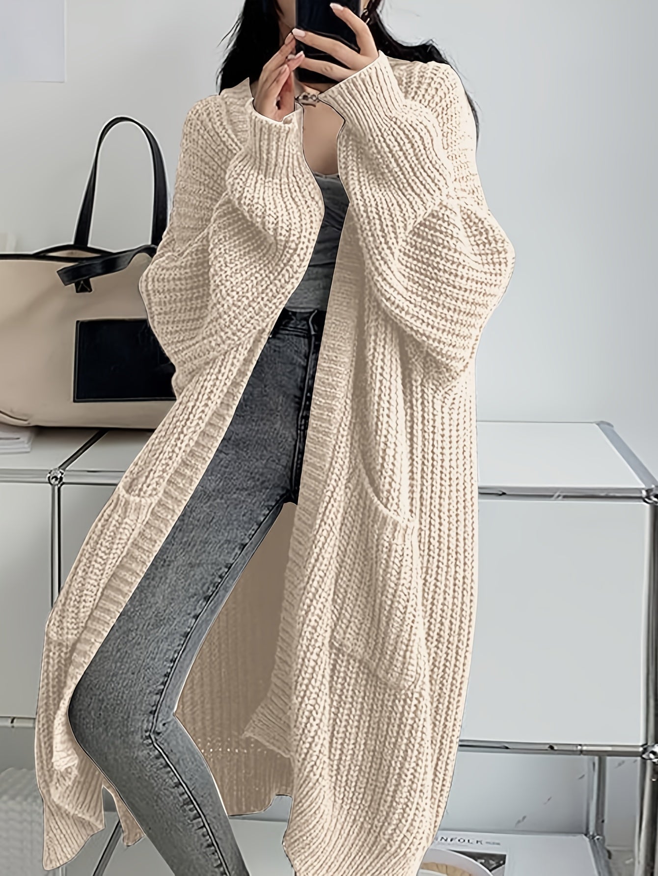 Women's Fashion Casual Temperament Long Over Knee Cardigan