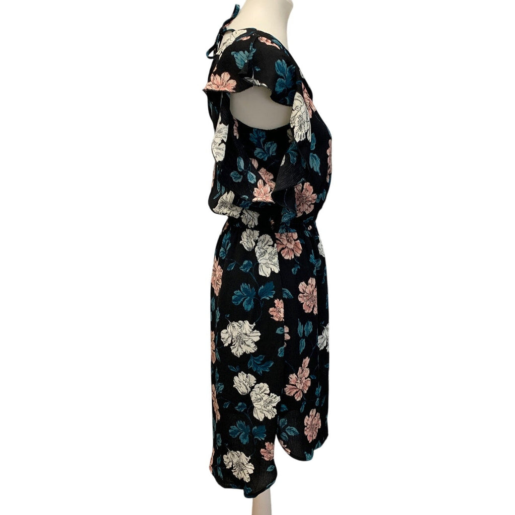 Merona Womens Medium Lightweight Floral Ruffled VNeck Cottage Fit Flare Dress