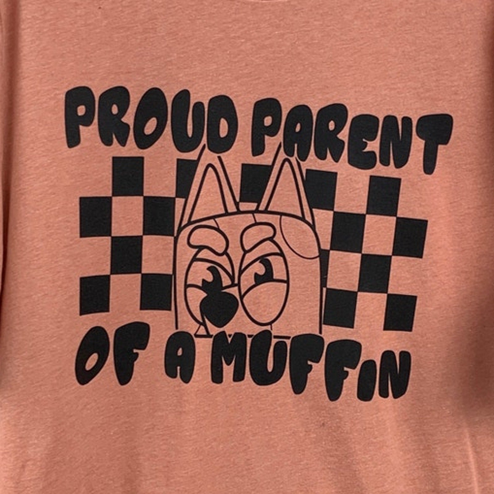 New Hand Printed Womens 2XL Proud Parent Of A Muffin Bluey Dog Tee Shirt