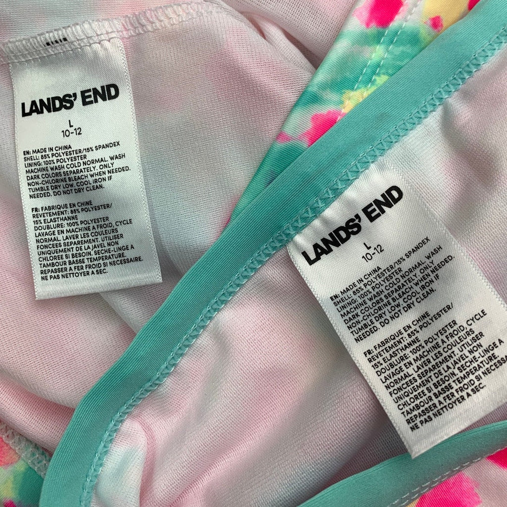 Lands End Girl Large 10-12 Splatter Tie Dye Racerback Tankini Swimsuit Swim Suit