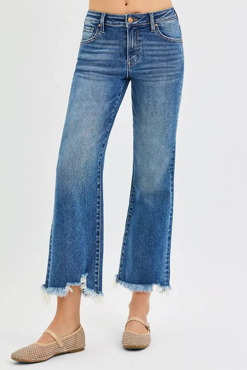 RISEN Jeans - Plus Size Mid Rise Cropped Straight Jeans