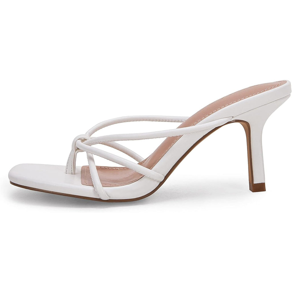 Laicigo Womens Size 7.5 White 3" Heel Square Open Toe Backless Slide On Shoes