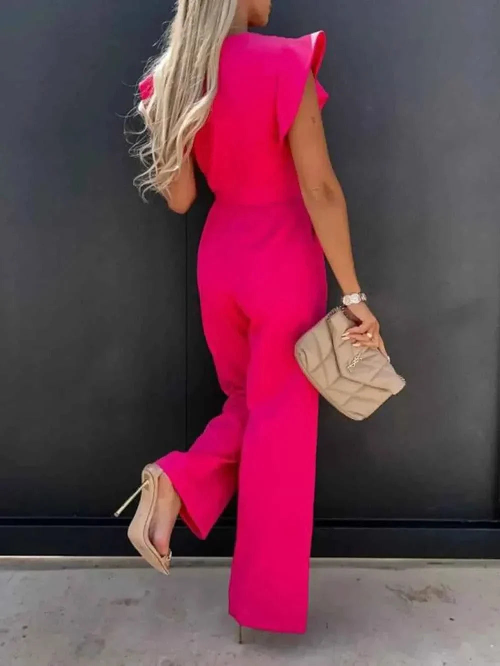 Ruffled Round Neck : Cap Sleeve Jumpsuit