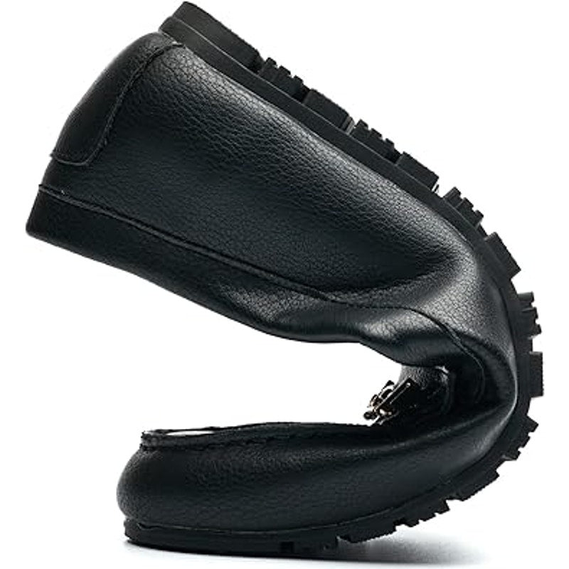 DeYashopin Womens Size 7 Black Faux Leather Gold Buckle Slip On Loafer Shoes