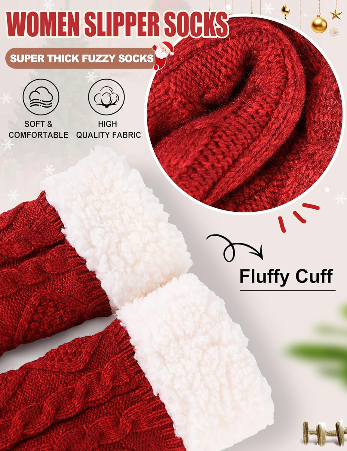 Slipper Fuzzy Socks for Women Fluffy Cozy Cabin Winter Warm Soft Fleece Comfy Thick Socks with Grips