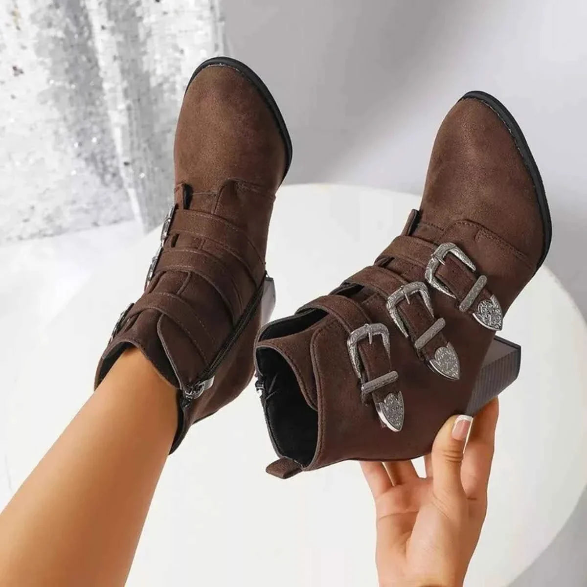 Trendy Ankle Boots : With Sliver Buttons