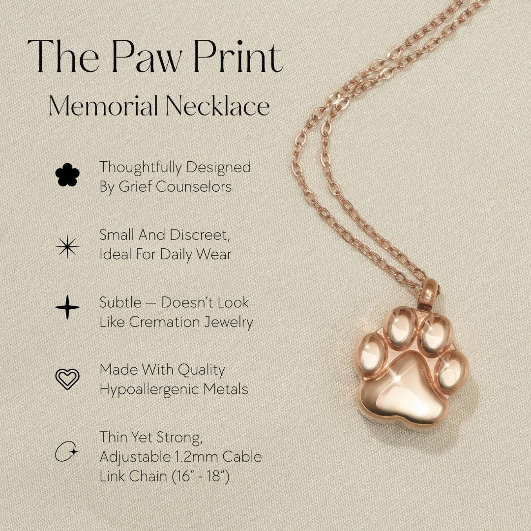 Paw Print - Cremation Necklace for Dog & Pet Ashes - Rose Gold