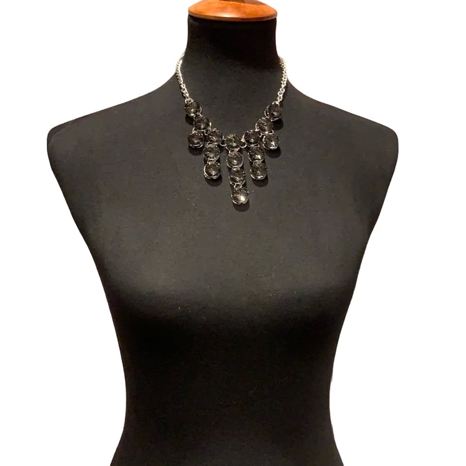 New Round Gem Waterfall Rhinestone Statement Fashion Necklace w Gift Box