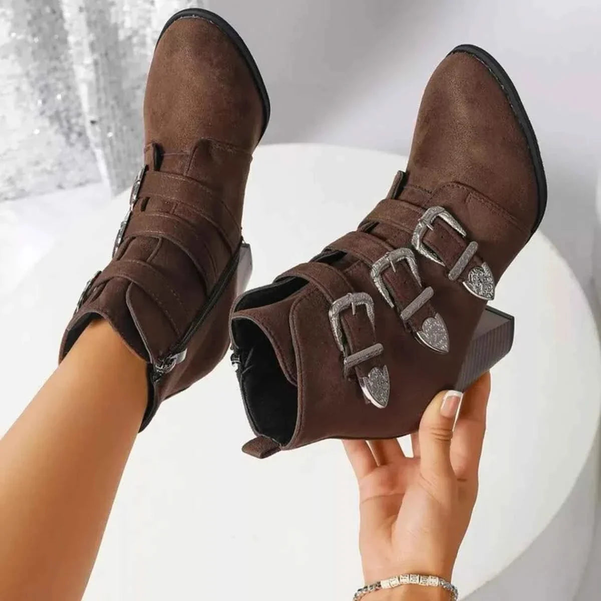 Trendy Ankle Boots : With Sliver Buttons