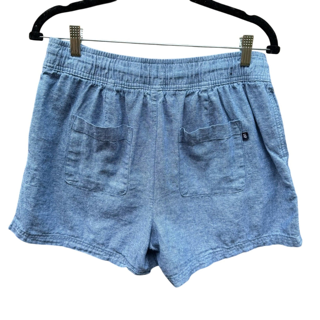 GAP Womens Medium Linen Rayon Blend Country Blue Elastic Drawstring Waist Shorts