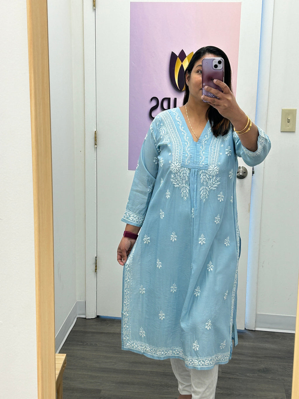 Silk cotton chikankari top