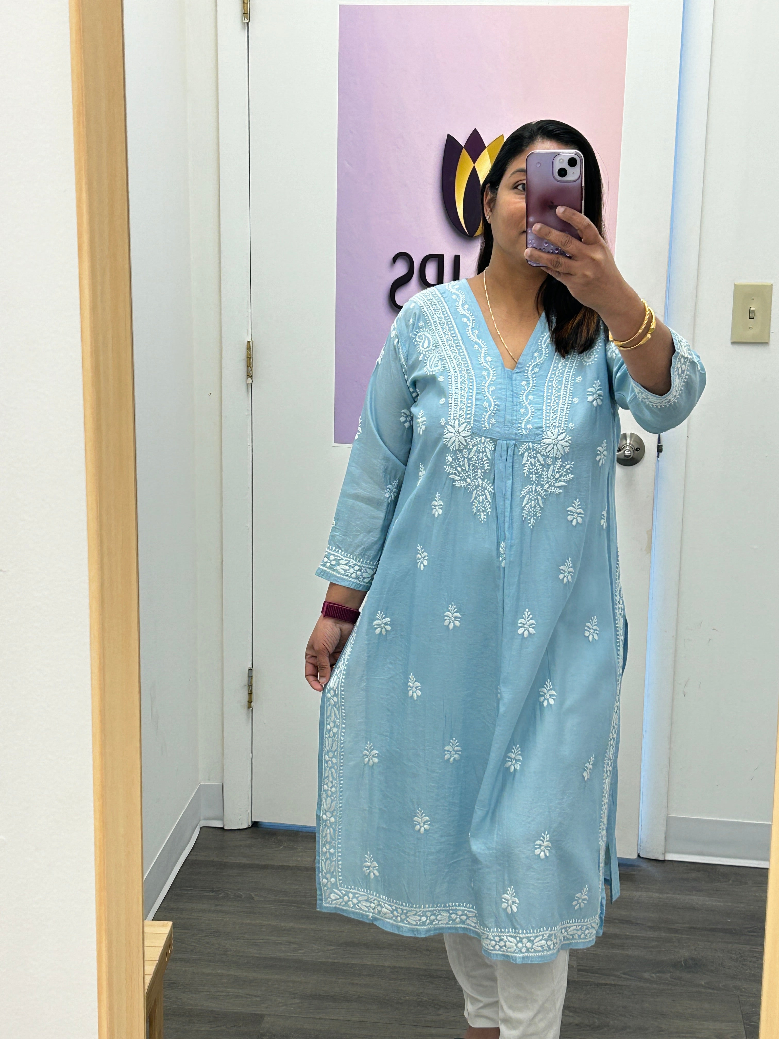 Silk cotton chikankari top