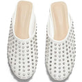 Coutgo Womens Size 11 White Silver Rhinestone Closed Toe Slide On Mules Flats