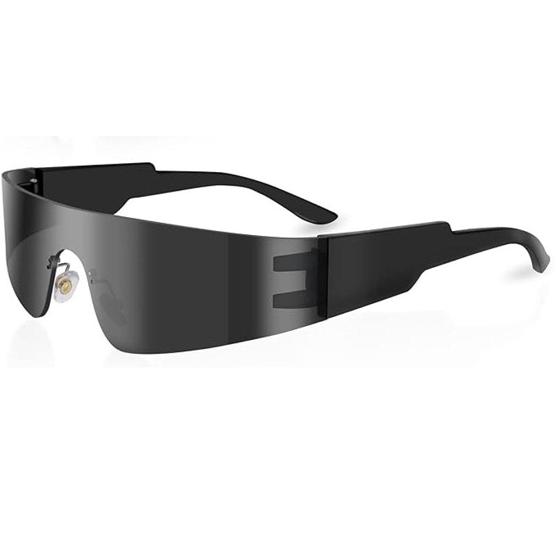 Milramtob Womens Black Futuristic Wrap Around Rimless Y2K Sunglasses