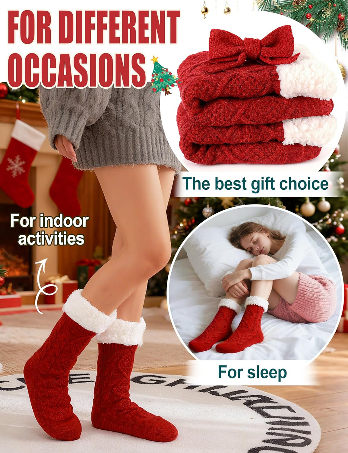 Slipper Fuzzy Socks for Women Fluffy Cozy Cabin Winter Warm Soft Fleece Comfy Thick Socks with Grips